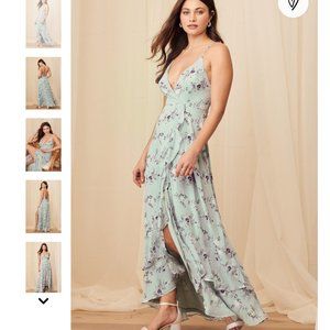 Sage Green Floral Lace-Up High-Low Maxi Dress